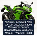 Kawasaki ZX1200B Ninja ZX-12R 2002 2003 2004 Motorcycle Factory Service/Repair/ Workshop Manual - Years 02 03 04